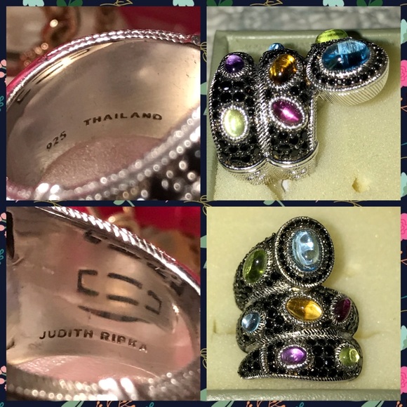GORGEOUS JUDITH RIPKA OVAL MULTI-GEMSTONE➕BLACK SPINEL RING - Picture 10 of 11